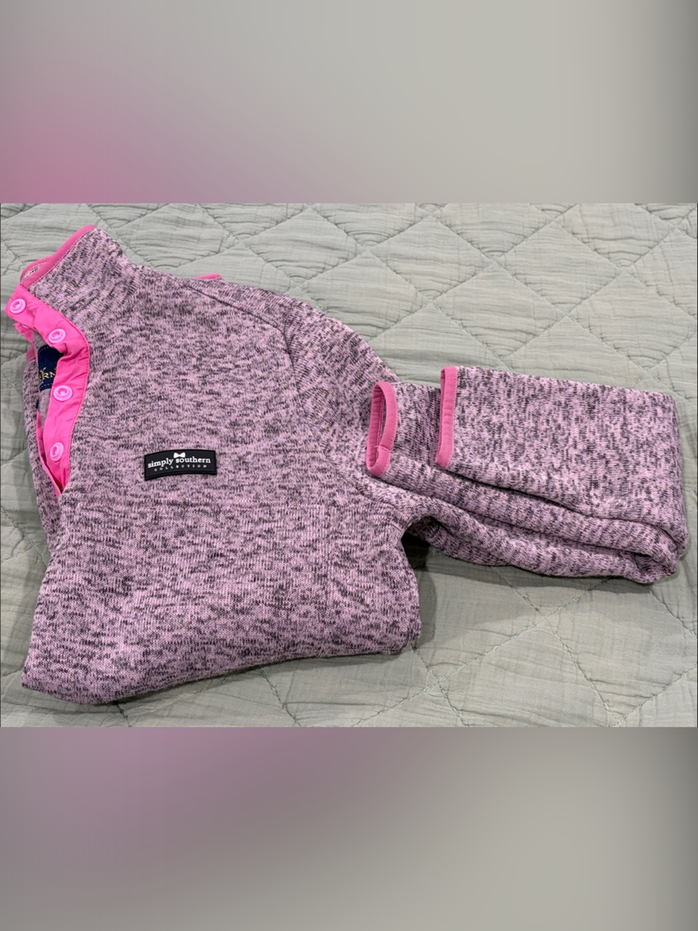 Simply Southern Heathered Pink Teddy Jacket with Pink Trim